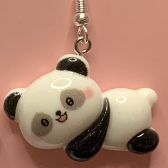 Panda Earring, Panda Bear Jewelry, Gift, Panda Jewelry, Silly Animal Earring - Picture 2 of 8